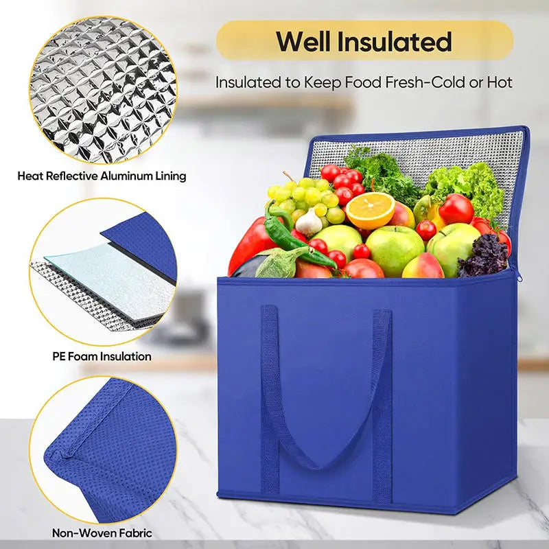 Large Capacity Insulated Grocery Bag – Foldable & Reusable Thermal Cooler Tote