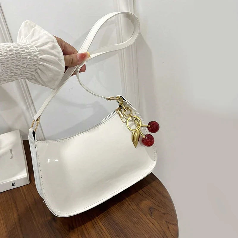 PU Leather Shoulder Bag with Cherry Pendant