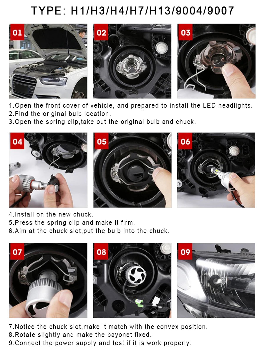 Super Bright LED Headlight Bulbs – 6500K Cool White, Plug-and-Play