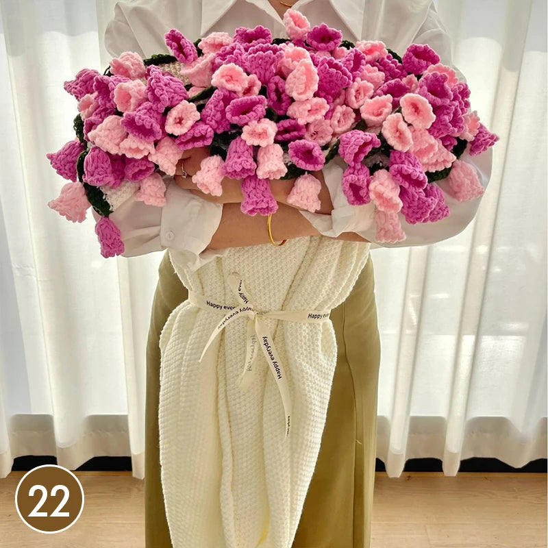 Hand Knitted Rose Bouquet Throw Blanket