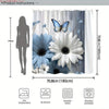Blue & White Daisy Butterfly Shower Curtain with Hooks