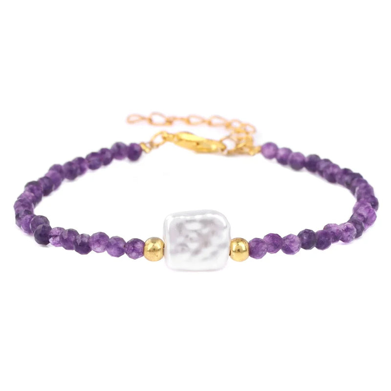 Natural Stone Bead Bracelet with Adjustable Lace-Up Closure
