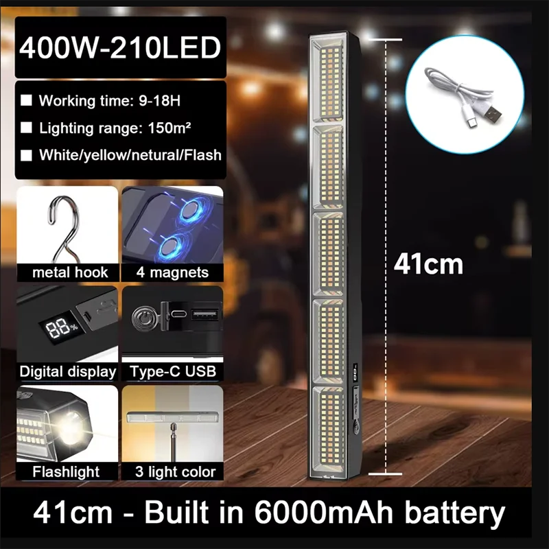 Luz de Trabajo LED Portátil con Imán y Banco de Energía