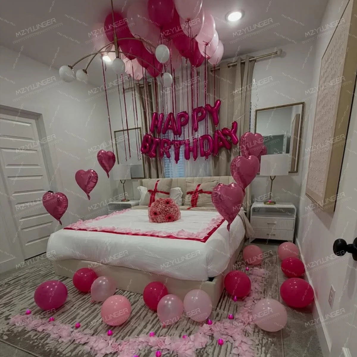 Pink Heart Happy Birthday Balloon Set