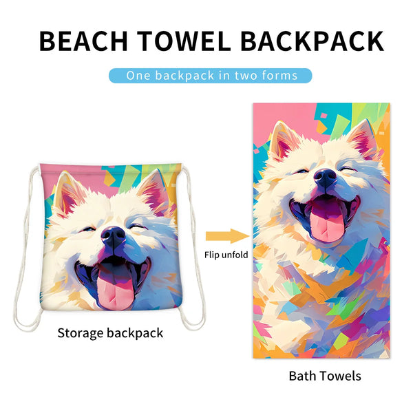 2-in-1 Microfiber Quick-Dry Beach Towel with Foldable Backpack & Storage Bag