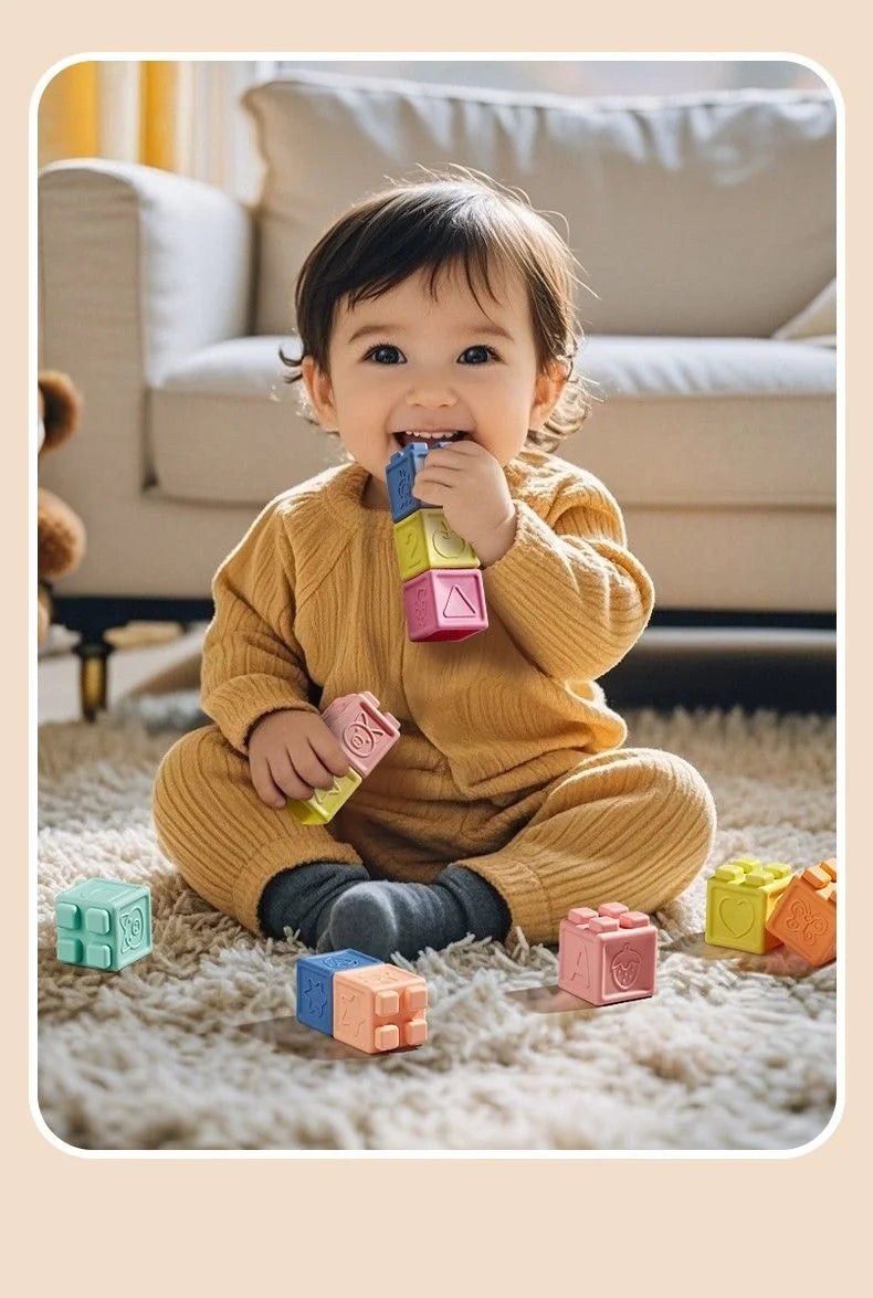 Soft Rubber Building Blocks Set for Babies – Safe, Chewable, and Educational Sensory Toy