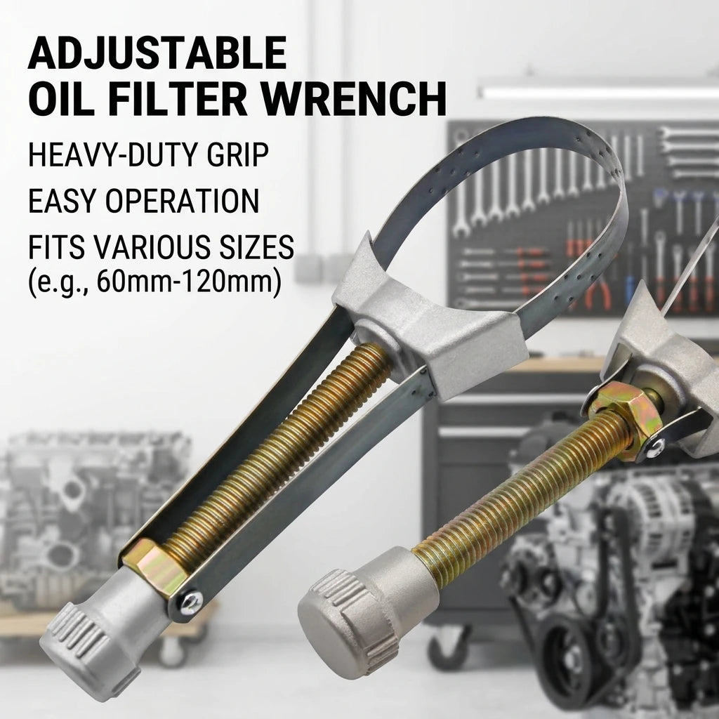 Adjustable Oil Filter Removal Wrench with Flexible Metal Strap