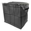 A black foldable large-capacity wardrobe storage bag with a plaid pattern and a black strap.