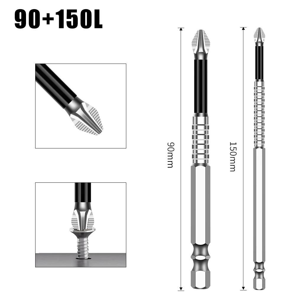 Magnetic Cross Head Screwdriver Bit Set (S2 Steel, Anti-Slip)