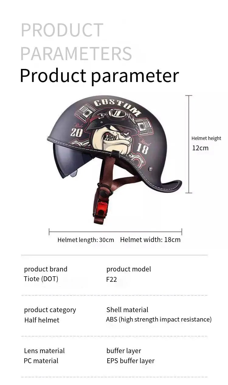 Retro Half Helmet for Men and Women – Lightweight Commuter Cruiser Motorcycle Helmet