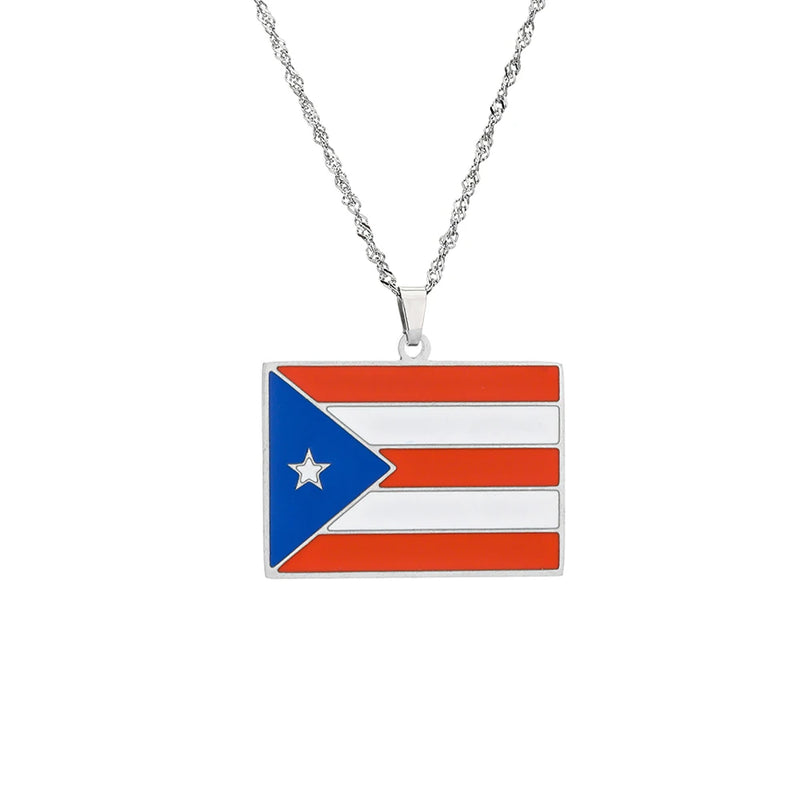 Stainless Steel Puerto Rico Map Pendant Necklace
