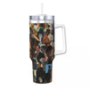 A clear insulated stainless steel tumbler with a straw lid featuring a collage of people's faces.