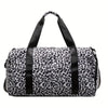 Black and white leopard print weekender tote bag with shoulder straps