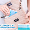 A light pink quilted pouch containing a pack of disposable toilet seat covers for adults and kids.