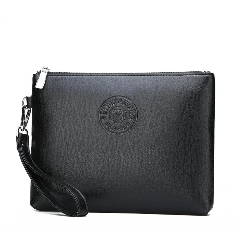 Schwarzes elegantes PU-Leder-Herrengeld, Clutch mit silberner Hardware