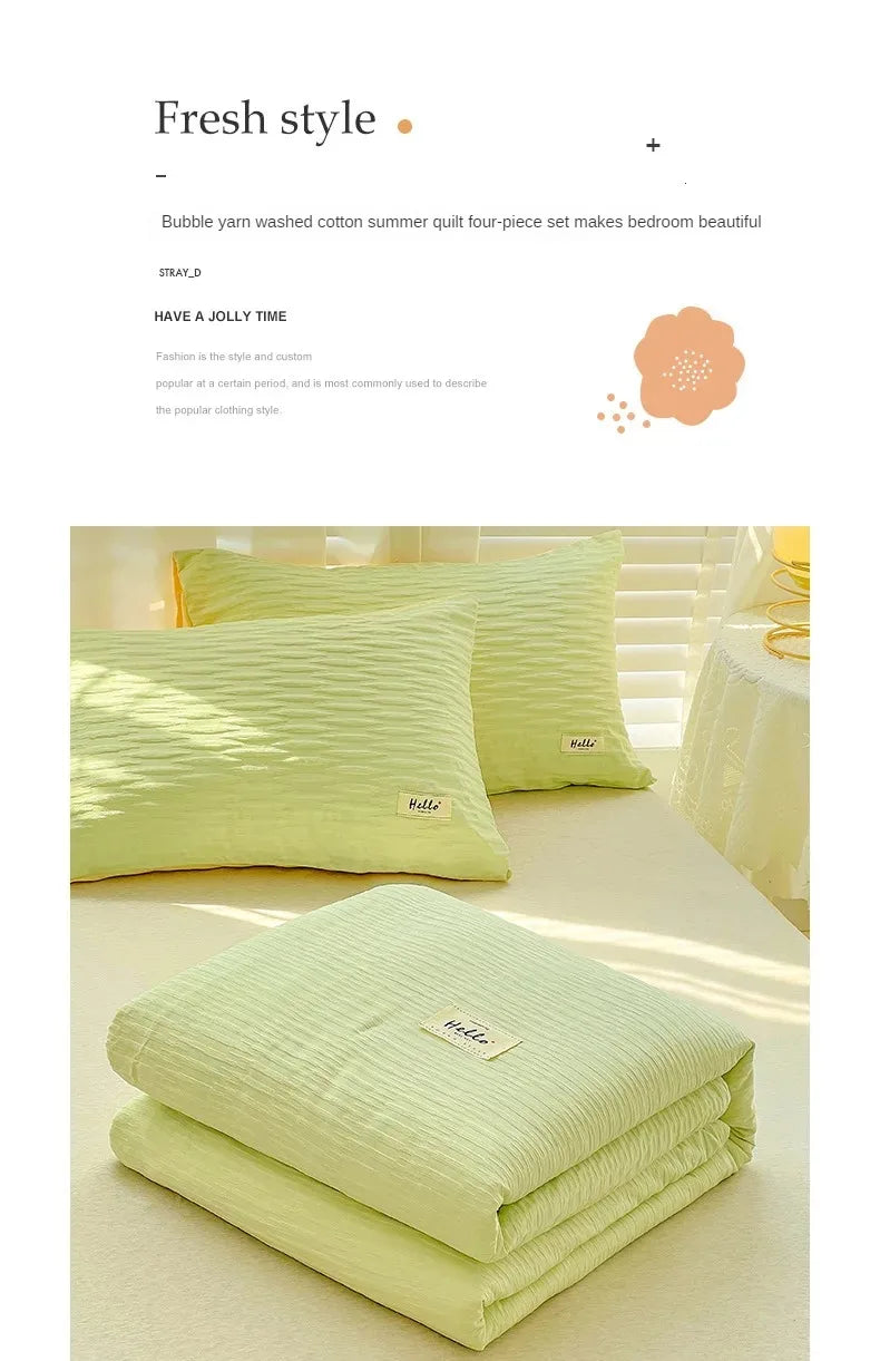 Lightweight Washed Cotton Quilt Set – Breathable Summer Bedding with Printed Pattern