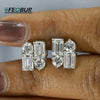 Round & Emerald Cut Moissanite Stud Earrings in Sterling Silver
