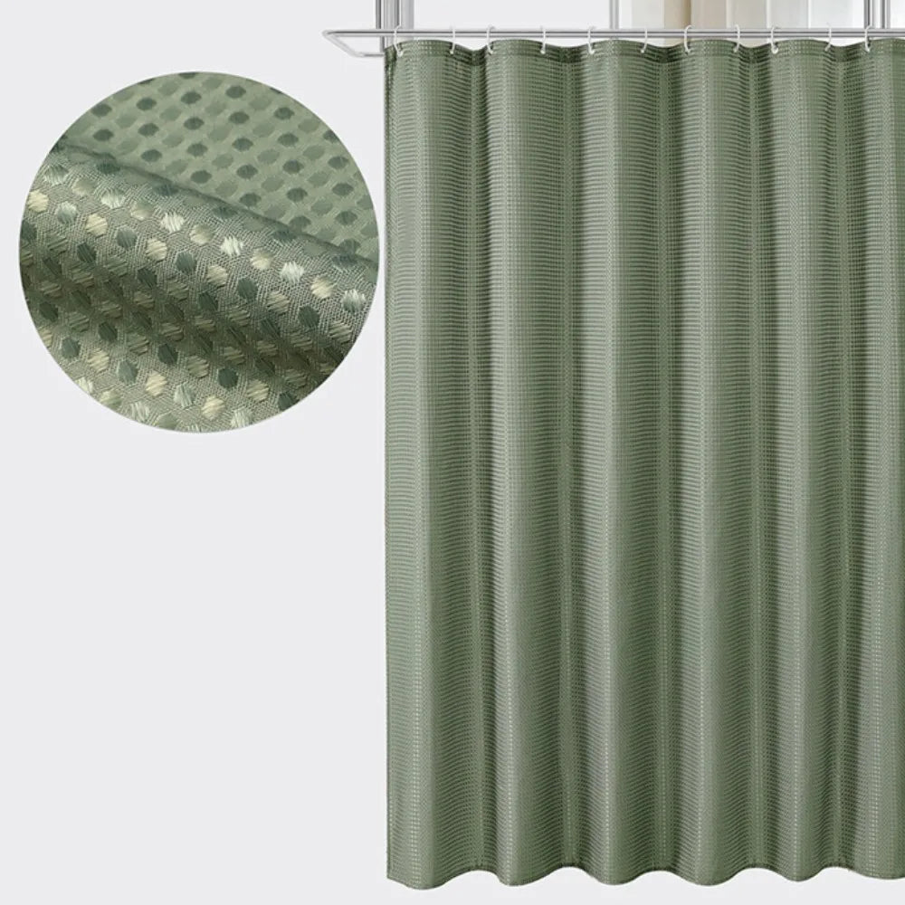 Waffle Textured Waterproof Shower Curtain with Hooks