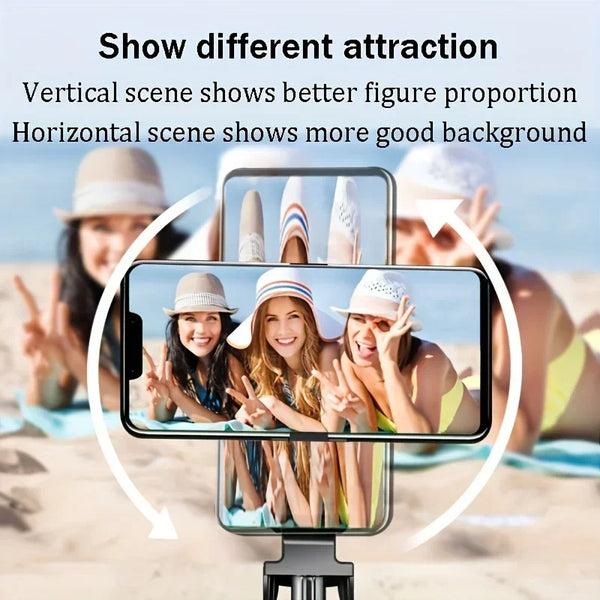 Ein kompakter Bluetooth-Selfiestick wird zur Aufnahme von Fotos von Menschen im Freien verwendet.