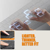 Hands are shown placing a clear silicone keyboard cover on a laptop, demonstrating its thinness and fit.
