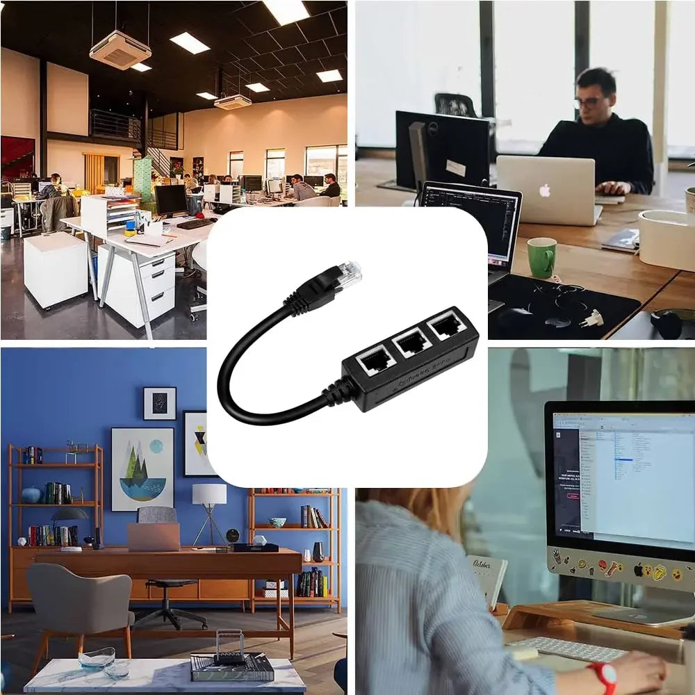 RJ45 Ethernet Splitter 1-to-3 Network Adapter for Cat 6 Cables