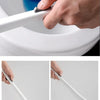A hand is shown using a white clamp to replace the head of a blue disposable toilet brush and holder set.