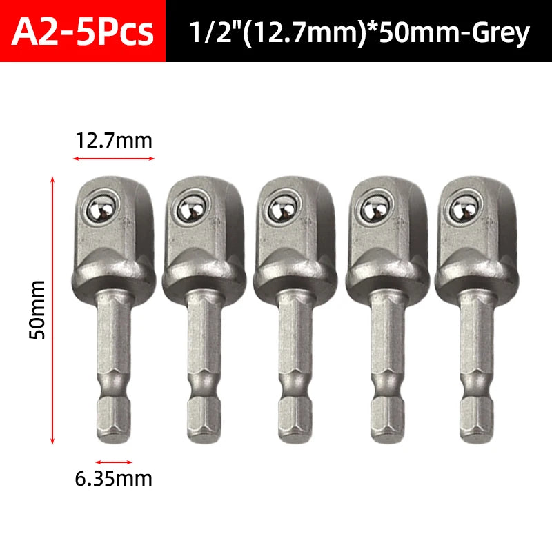 Hex Shank Socket Adapter Set for Power Drills (1/4, 3/8, 1/2 Inch)
