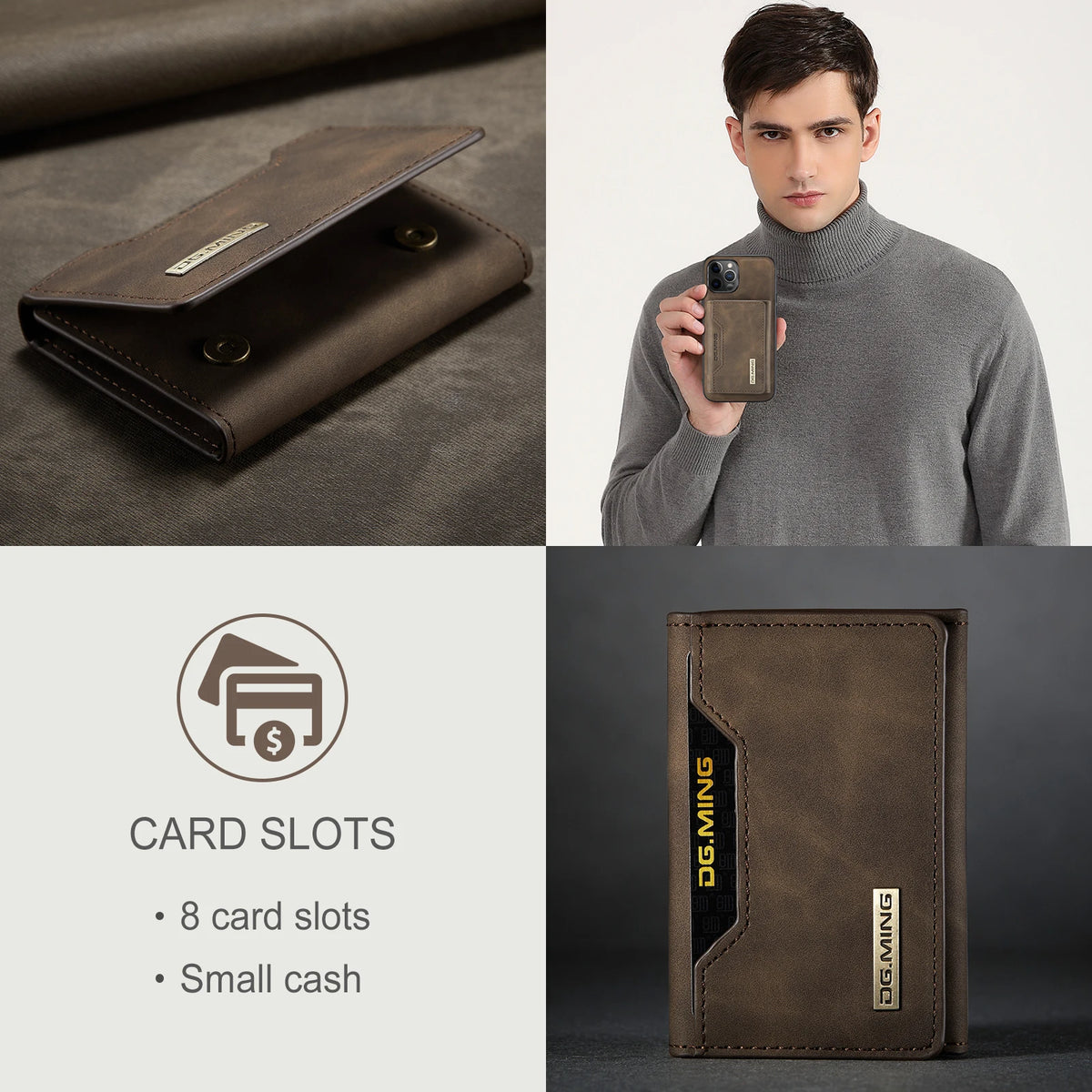Vintage Leather Trifold Wallet with Magnetic Closure
