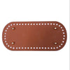 A brown PU leather bag base with pre-drilled holes for DIY knitting and crochet projects.