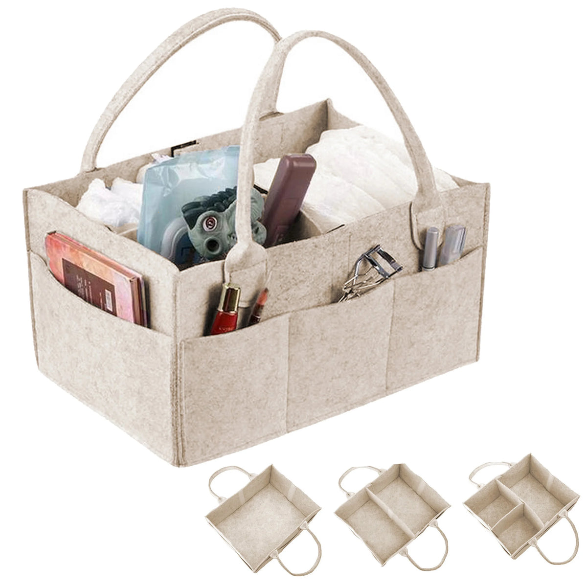Felt Baby Diaper Caddy Organizer with Pockets and Removable Divider