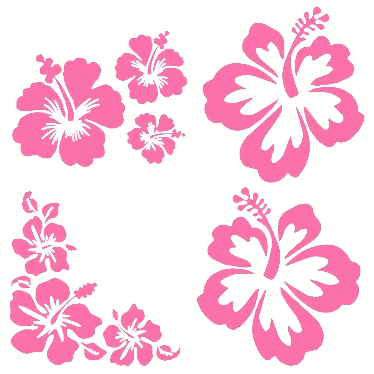 Pink hibiscus flower decals in various bloom shapes and sizes