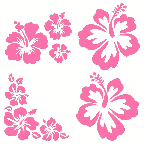 Pink hibiscus flower decals in various bloom shapes and sizes