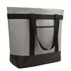 A large gray insulated cooler bag with dark brown accents and handles.