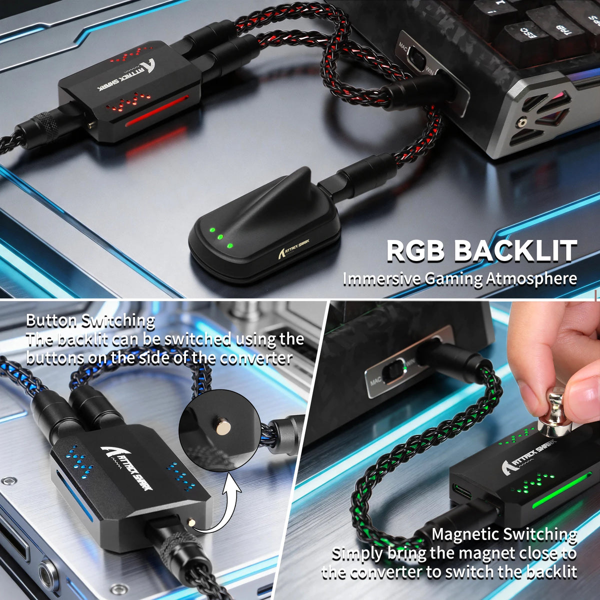 2-in-1 USB-C Gaming Keyboard Cable with RGB Lighting