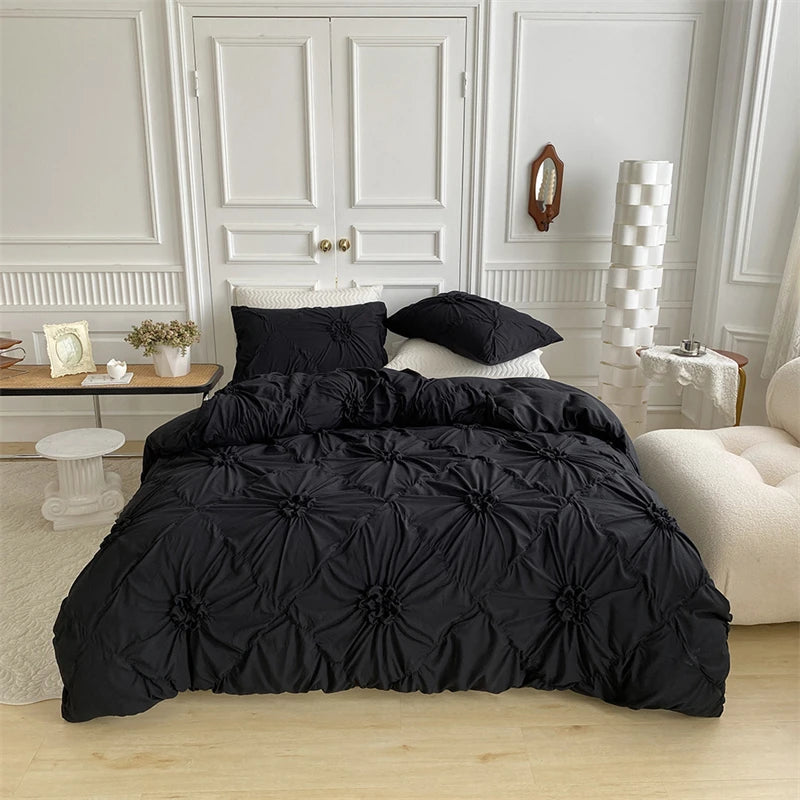 Beige Three-Dimensional Floral Duvet Cover Set