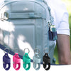 A light blue backpack shows a protective PU leather inhaler case with various colored keychains attached.