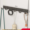 A set of six grey wall hooks with adhesive backing is shown mounted on a white surface.