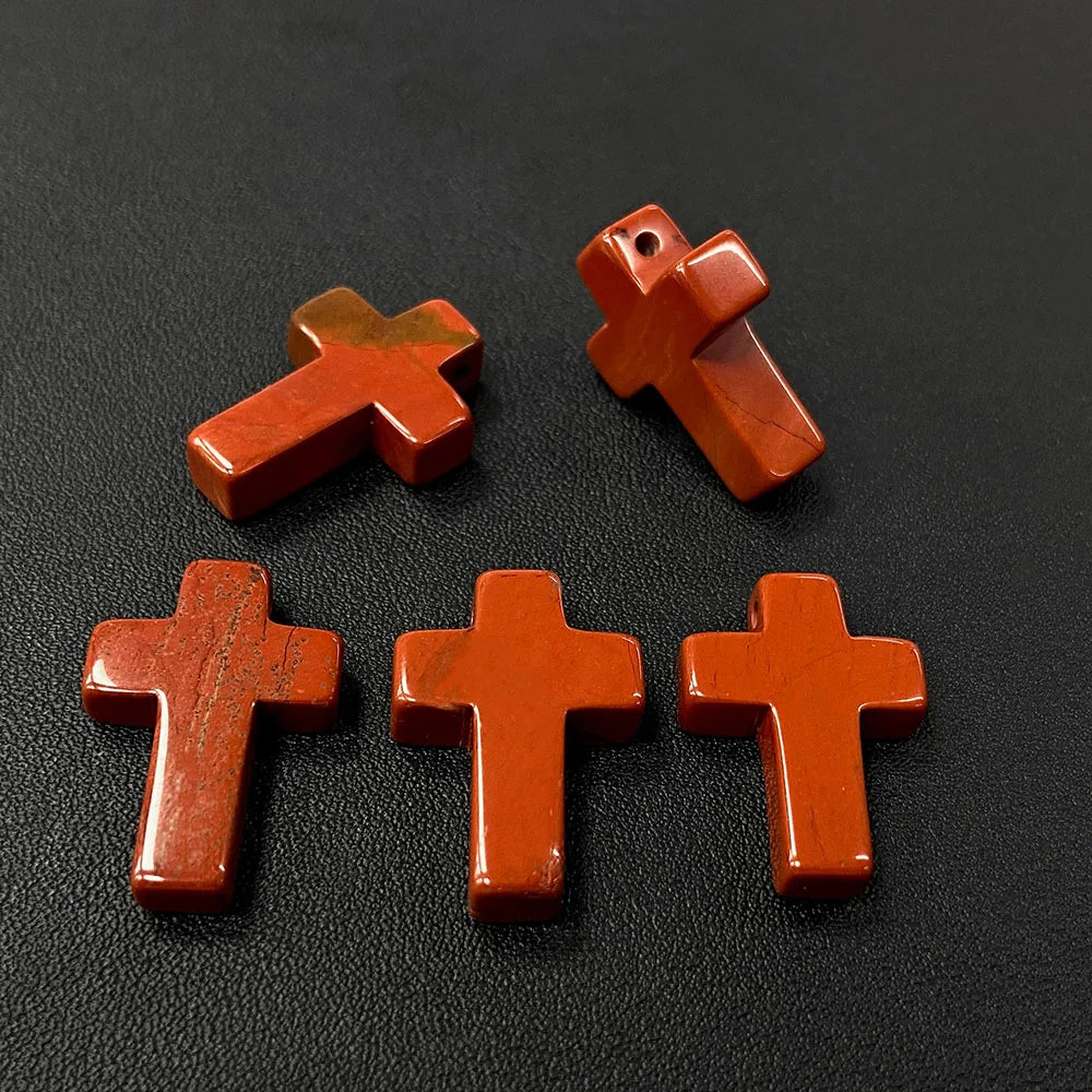 Natural Stone Cross Pendant Charm for Jewelry Making