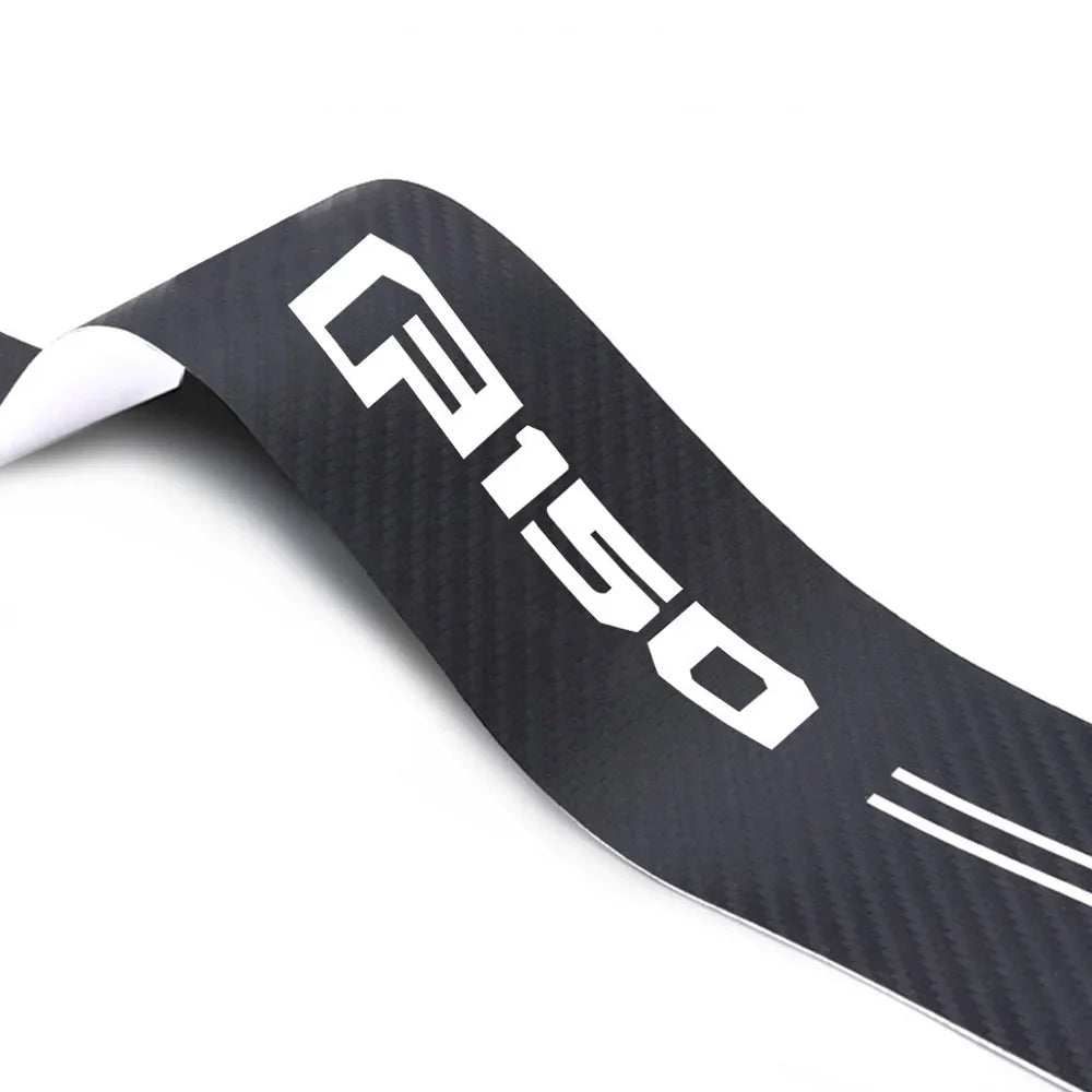 Black carbon fiber PU leather door sill protector stickers for a Ford F-150