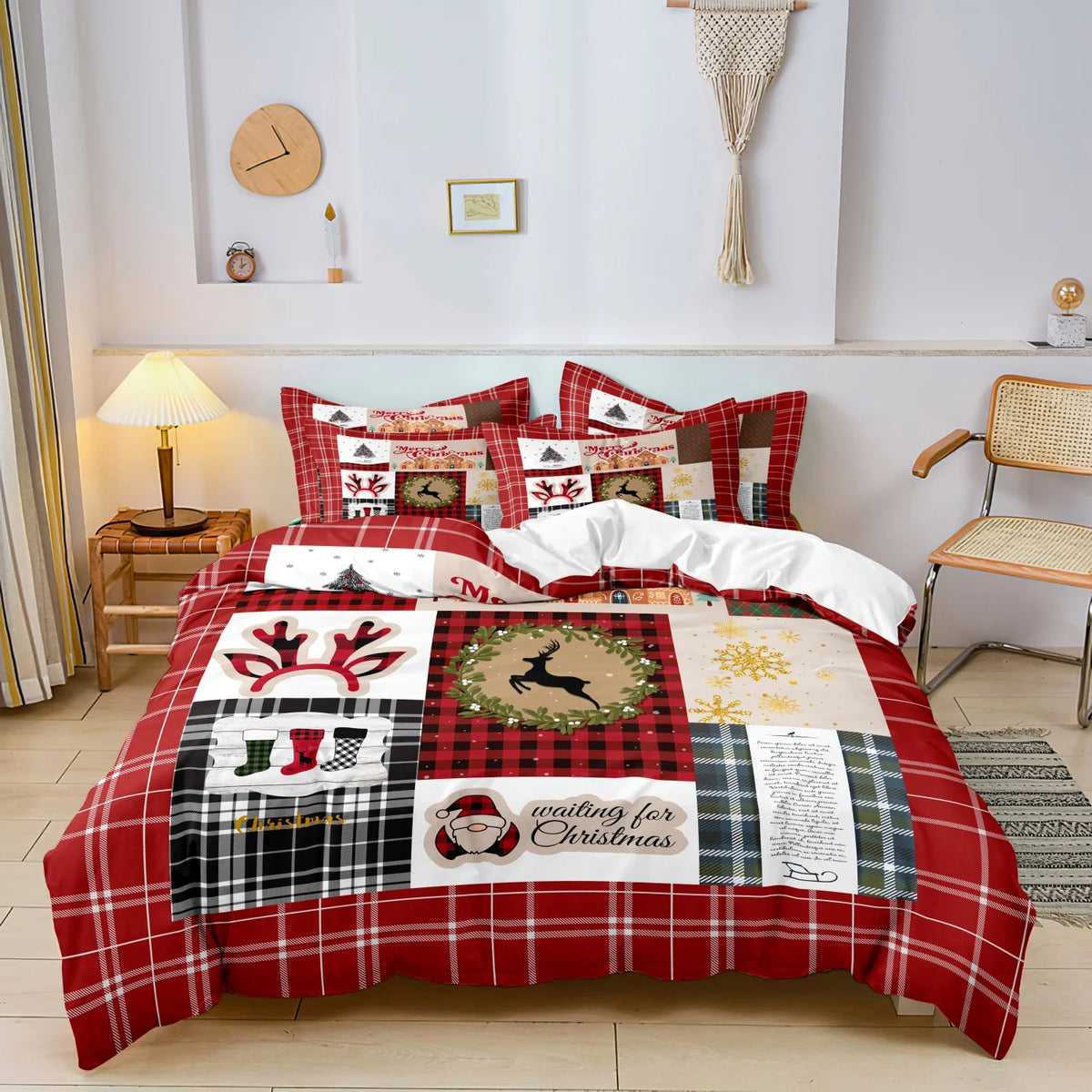 Holiday Plaid Reindeer Duvet Cover Set - Ultra-Soft Cozy Bedding