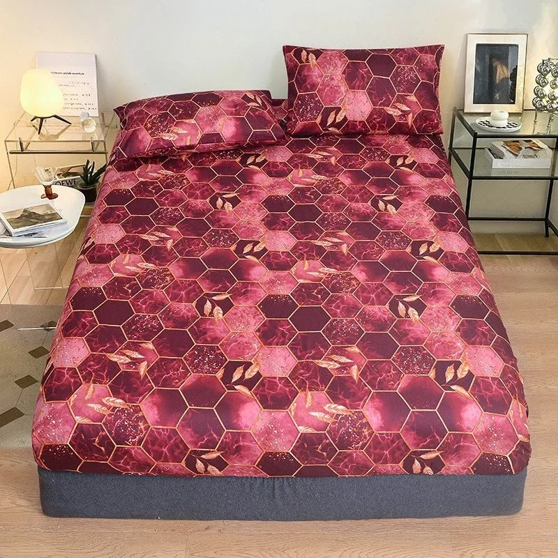 Non-Slip Fitted Sheet with Elastic Edges – Geometric Print, Soft Cotton Feel