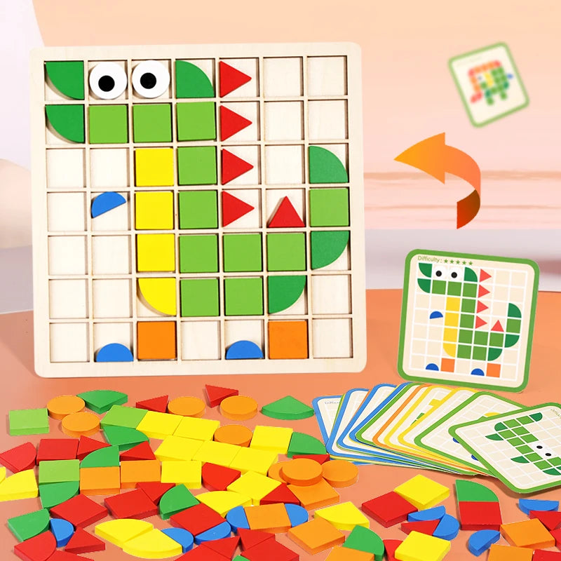 Wooden Shape & Color Mosaic Puzzle Set for Kids