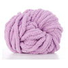 A ball of fluffy lavender chunky acrylic yarn for knitting and crochet