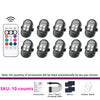 A set of 10 remote control RGB LED strobe lights with instructions and accessories for vehicles