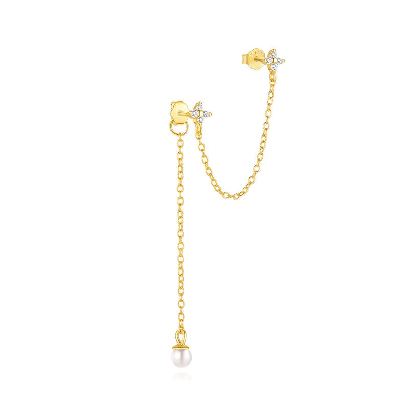 Aretes de Plata de Ley 925 con CZ y Borla de Cadena