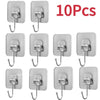 Ten self-adhesive rotating wall hooks in various finishes for storage and hanging items.