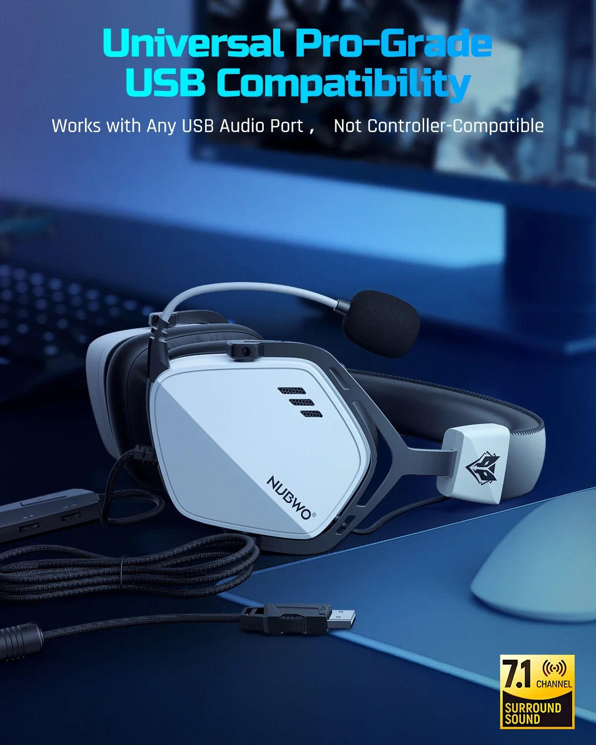 USB Gaming Headset with 7.1 Surround Sound and Noise-Cancelling Mic