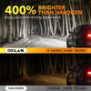 A comparison showing a bright LED headlight bulb versus a halogen bulb, highlighting 400% brighter light.