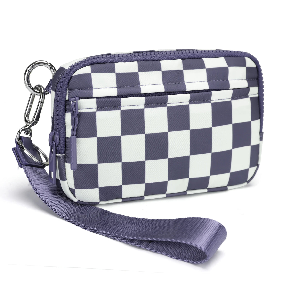 Checkered Zip-Around Wallet with Clear ID Window