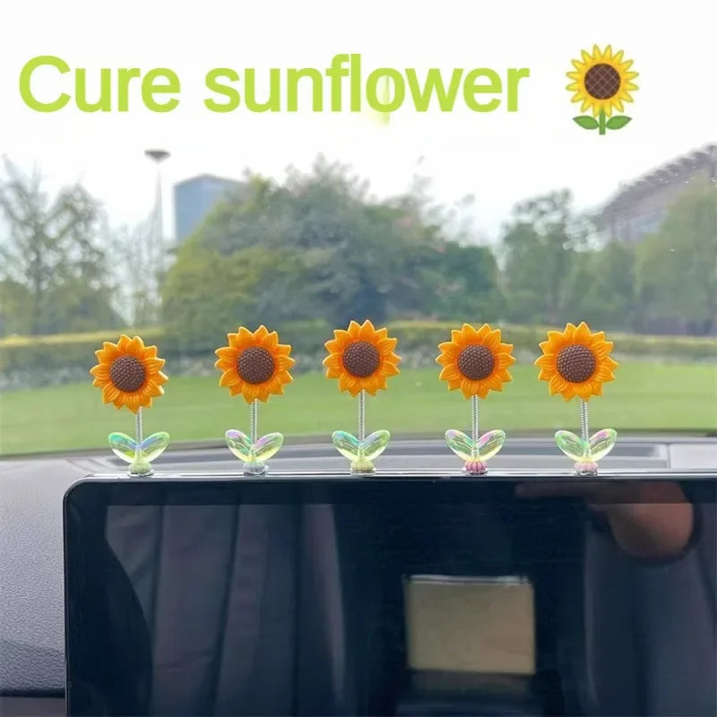 Sunflower Shaking Head Car Ornament – Cute Dashboard & Rearview Mirror Décor
